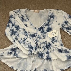 Altar'd State Blue and White Tie-Dye Blouse
